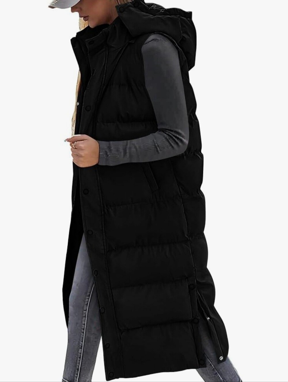 NWT BTFBM Black Long Hooded Puffer Vest Size XL